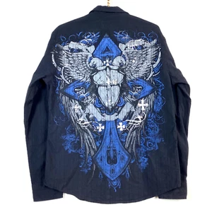 Vintage Y2K Helix Long Sleeve Shirt Size Large Black Button Up Goth Grunge Rock - Picture 1 of 3