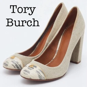 Zapatos de salón Tory Burch Ethel beige de lona talla 8 - Imagen 1 de 15