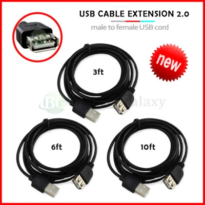 Lot 1-100 USB Extension Cable 3' 6' 10' for Samsung Galaxy Note 1 2 3 4 5 7 8 - Image 1 of 4