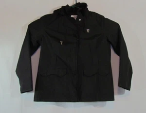 WEATHER TAMER Rain Coat Hooded Black Softshell Zip Up Jacket Women's Size L - Picture 1 of 23