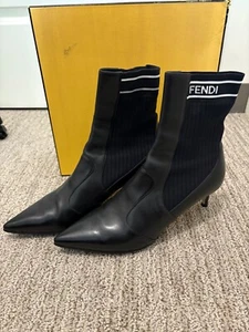Fendi 45MM Black Pointy Boot Ankle Sock Bootie Sz 41 Retail $990 - Picture 1 of 13