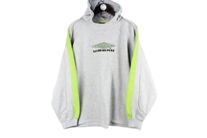 Vintage Umbro Hoodie Size XL Gray Big Logo Hooded Pullover Jumper 90s Sport - Picture 1 of 4
