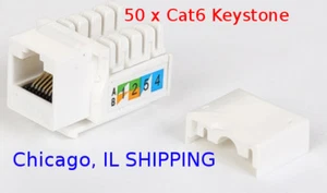50 x CAT6 Keystone Jack White Ethernet 110 Punch Down 8P8P RJ45 - Afbeelding 1 van 4