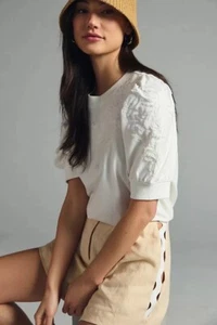 ANTHROPOLOGIE Sudadera Corta Bordada Puff Manga Corta 1X DEFECTOS TALLA GRANDE - Imagen 1 de 11