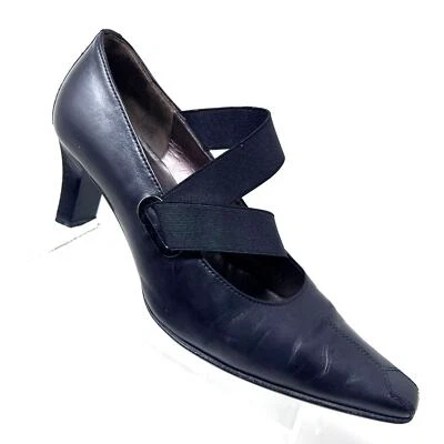 Bomba de tacón Gabor Pilgrim para mujer talla 7 elástico elástico elástico correa cruzada cuero negro Foto 1 de 4