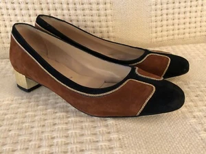 Ron White Women's Sz US 7 EUR 37.5 Shoes Leather Suede Black/Brown Gold Heel - Picture 1 of 12