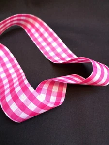 1M Nastro tessuto a quadri rosa caldo Gingham 38 mm 1/4 di pollice - Foto 1 di 3