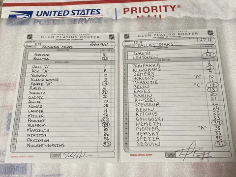 NHL Roster sheet LINEUP CARD DALLAS STARS VS EDMONTON OILERS 3/27/2015 Cover