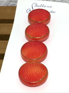 Vintage Schwanda Buttons Red Textured Glass Shank West Germany 11/16" Set of 4 - Picture 1 of 3