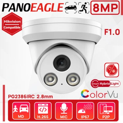 PANOEAGLE HIK Compatible Dual Light Hybrid 4K 8MP Colorvu IR IP Camera MIC IP67 PoE