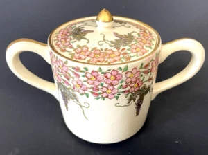 Zuccheriera vintage Giappone occupato CPO dipinta a mano con coperchio glicine dogwood oro - Foto 1 di 15