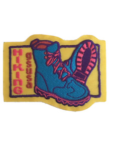 Girl Scout USA Hiking Patch Badge Yellow with Blue Boots Iron On Outdoors