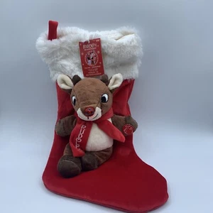 New w Tags- Rudolph the Red Nosed Reindeer Plush Light Up Musical Stocking VIDEO - Picture 1 of 12