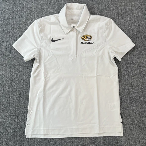 Nike Womens Small Missouri Tigers Mizzou White Short Sleeve Snap Up Polo Shirt Cover