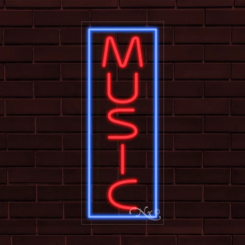 NEW "MUSIC" w/BORDER VERTICAL 30x12x1 INCH LED FLEX WINDOW INDOOR SIGN 31007 - Image 1 of 1