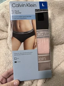 Calvin Klein 3 Pack Hipster Large NIB Black/pink/tan Comfort - Picture 1 of 6