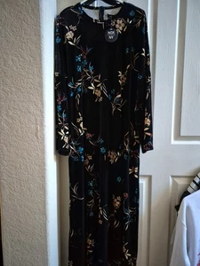 NOX-NY LANGES Maxikleid Velours schwarz Blumenmuster seitlicher Reißverschluss GRÖSSE 4X neu mit Etikett Grube zu Grube 31 Zoll - Bild 1 von 7
