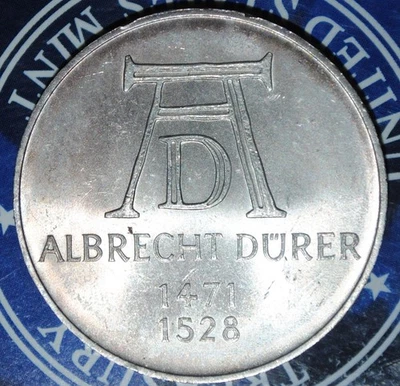 1971 "D" Silver German 5  Mark    {{{4895 - Image 1 of 4