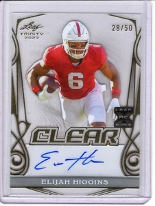 2023 LEAF TRINITY CLEAR ELIJAH HIGGINS ROOKIE/RC AUTO #28/50 - Picture 1 of 2