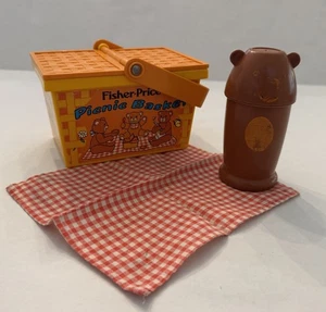 Vintage 1974 Fisher Price Teddy Bear Picnic Basket #677 & Thermos - Picture 1 of 8