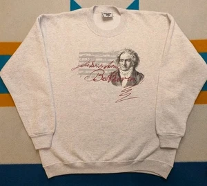 Felpa Vintage Beethoven Mozart Time After Time Made In USA 1995 Girocollo XL - Foto 1 di 5