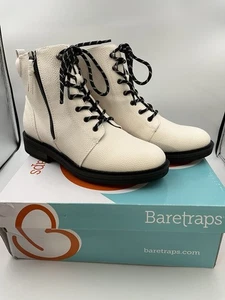 BareTraps White Ankle Boots Size 8.5 AMYSUE Lace Up Zip Moto Lug Sole Y2K NIB - Picture 1 of 11