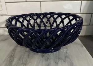 Eucalyptus Stoneware Bread Fruit Basket Cobalt Blue Oval, 10"L x 7.5"W - Picture 1 of 13