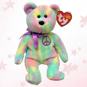 ✨️2010 CANDY STRIPED PEACE✨️ TY Beanie Baby Bear - MWMT'S - Imagen 1 de 6
