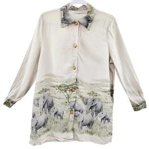 Vintage LA Vega Italy Elephant Safari Camp Shirt Button-Down Long-sleeve Size M - Picture 1 of 11