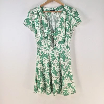 Vestido Dotti Mujer 10 Ajuste Acampanado Verde Blanco Floral Manga Corta Cuello en V 114670 Foto 1 de 4