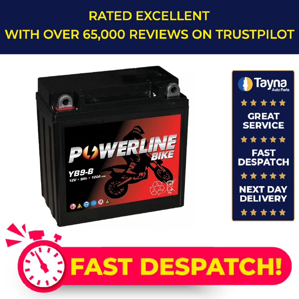YB9-B AGM Powerline Motorcycle Battery 12V 9Ah YB9BAGM