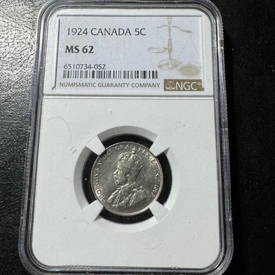 1924 Canada 5 Cents - George V - NGC MS-62 (CV: 150) - Image 1 of 2
