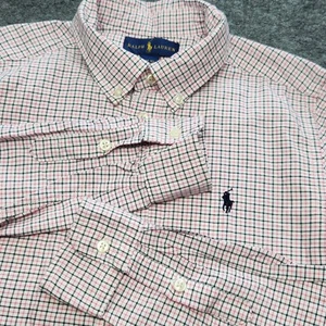 Camisa grande Ralph Lauren Oxford rosa negra a cuadros con botones manga larga para niños - Imagen 1 de 9
