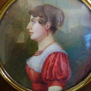 SCHÖNES GROSSES MINIATURGEMÄLDE Anfang 19. Jh. QUALITÄTSDAMENPORTRÄT 1820er - Bild 1 von 7