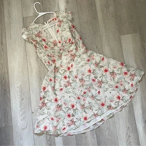 Vestido Rebecca Taylor seda floral mini mujer crema (talla 2) jardín femenino chic - Imagen 1 de 6