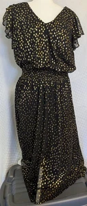 NEU MSK Damen schwarz & gold Ärmel Rüschen elastischer Gürtel Kleid Größe 1X neu mit Etikett - Bild 1 von 9