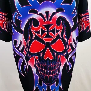 Dragonfly Clothing Co XL Short Sleeve Lounge Shirt Skull Tribal Tattoo Black Red - Picture 1 of 6
