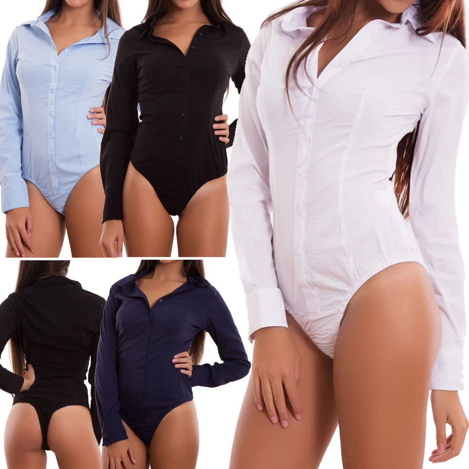 Body donna camicia maglia maniche lunghe Elasticizzata perizoma Slim Fit C-S021 - Image 1 of 1