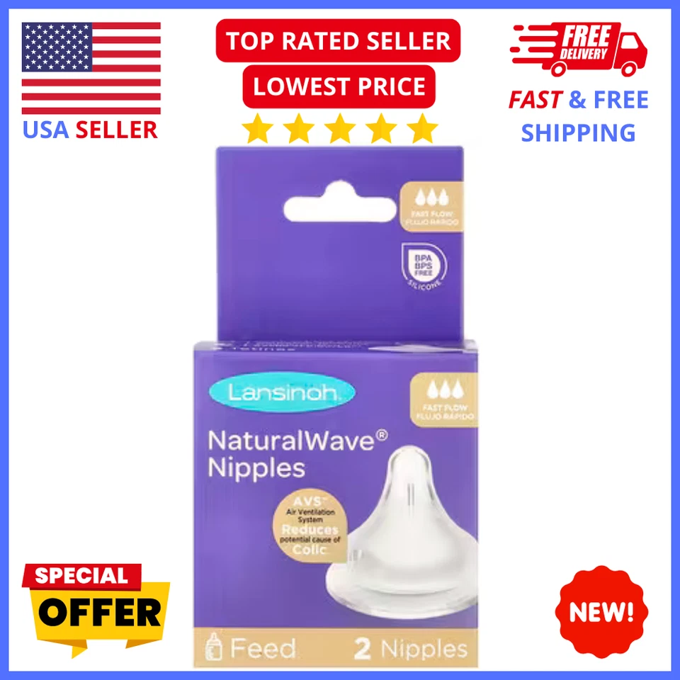 Lansinoh NaturalWave Nipples Fast Flow 2x BPA-Free Silicone Baby Bottle Nipples - Image 1 of 1