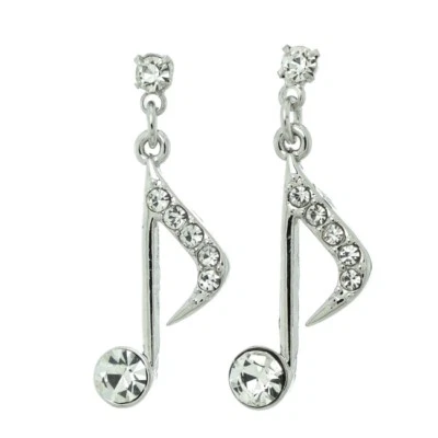 Music Note Made With Swarovski Crystal Charm New Earrings Clear Jewelry - Image 1 of 3