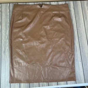 NEW Faux Leather Brown Mocha Midi Skirt Plus Size Women's 22 - Picture 1 of 8