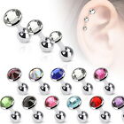 1 x 16g 316L Surgical Steel Cartilage Tragus Barbell with Flat Top Disc Gem  