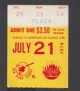 1974 San Diego Padres v NY New York Mets Ticket Willie McCovey HR #424 - Picture 1 of 2