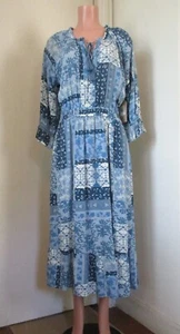 FRYE AND CO. NWT RAYON BLUE PATCHWORK CHAMBRAY 3/4 SLEEVE MAXI DRESS, SIZE M - Picture 1 of 11