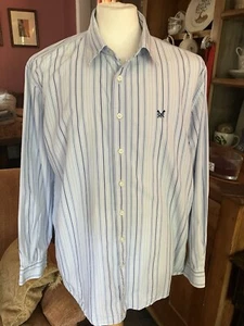 CREW CLOTHING CASUAL SHIRT. XL. (48” CHEST). BLUE STRIPE. 100% COTTON - Picture 1 of 11