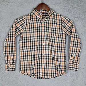 Janie and Jack Shirt Boys 7 Beige Plaid Long Sleeve Poplin Button Down Classic - Picture 1 of 12