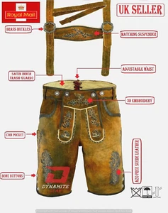 Pantaloncini bavaresi LEDERHOSEN pantaloncini in vera pelle scamosciata bretelle abbinate gratis - Foto 1 di 7