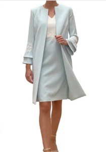 linea Raffaelli size 16 blue/grey ivory dress and jacket Rrp £696 - Picture 1 of 12