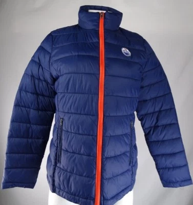 Chaqueta acolchada acolchada con cremallera completa azul M Edmonton Oilers NHL para mujer  Foto 1 de 4