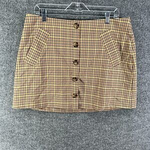 Urban Outfitters Skirt Womens XL Brown Plaid Mini Buttons Pull On Comfort